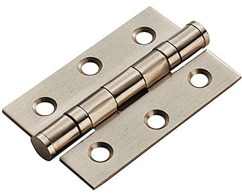 PAIR 76 x 51 x 2mm - Ball Bearing Hinge - Satin Nickel Plated Interior Door | Standard Home Door Hinge - Interior Door, Cabinet, Wardrobe - Various Sizes & Finishes Available