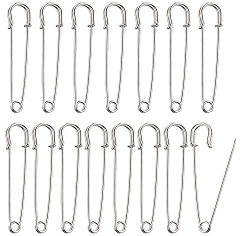 Große Sicherheitsnadel,15pcs Silber Extra Große Kilt Pins Heavy Duty Sicherheitsnadel Safety Pins Broschennadeln Klammern Nähen,für Bastelarbeiten Decken Strickzeug Kleidung Schmuck Wirkwaren(10cm)