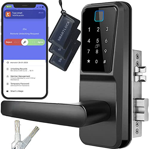 Biometric Fingerprint Door Lock,Passcode Door Locks, Keyless Entry Digital Smart Door Lock, Keypad Entry Door Lock with Handles ｜Remote Without Gateway｜Touchscreem｜Suitable for 36-60mm Door Thickness