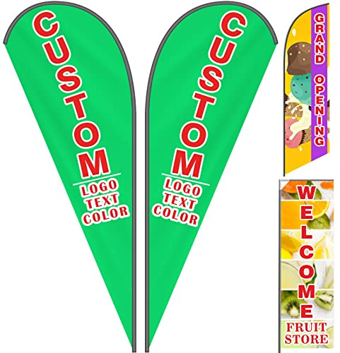 Benutzerdefinierte Federflaggen für Geschäfts- und Außenwerbung, personalisiertes, doppelseitiges Federbanner, individueller Logo-Text für offene, geschäftliche Werbung, optionales Stangen-Set