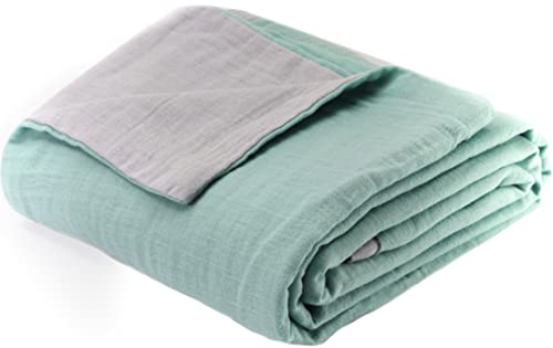 FENSILO Musselin Babydecke Baumwolle – zweilagige Swaddle 100x 145 cm, Baby Kuscheldecke oder Kinderwagendecke aus 100% Baumwollmusselin, weich und atmungsaktiv, Grau Minze Decke