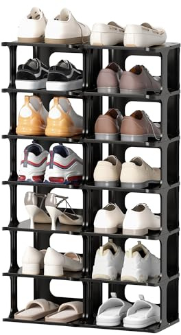 HAIXIN Shoe Rack for Hallway 14 Tier 48.5x26x85.8cm Black Shoe Storage for Closet Narrow Storage Unit for Entryway Shoe Racks Storage for Living Room Plastic Shoe Cabinet Wardrobe Shelves Shoe Stand
