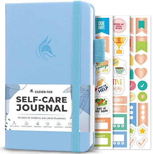 Clever Fox Self-Care Journal – Daily Reflection Notebook – Mental Health & Personal Development Planner, Meditation & Mood Log, Pocket (Light Blue)