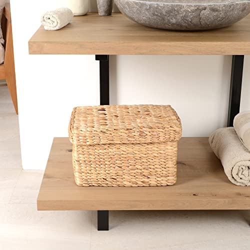 wohnfreuden Caja de almacenamiento rectangular con tapa de jacinto de agua, cesta de almacenamiento para baño