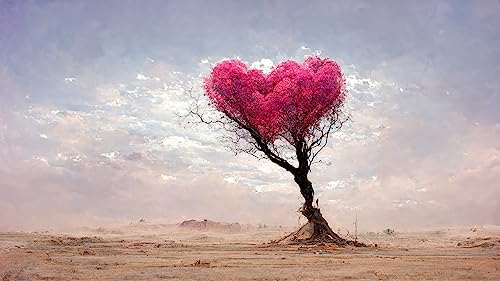 Acryl-Bild 110 x 60 cm: Baum der Liebe Rosa herzförmiger Baum in Wüstenlandschaft. Romantischer Liebeshintergrund. Karte zum Valentinstag. (190810729)