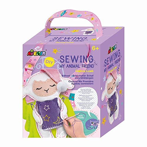 Avenir 6301818 DIY Nähset Stofftier, Sewing Schlummer Schaf, Umhängetier, Bastelset für Kinder, Kreativset, ab 6 Jahren