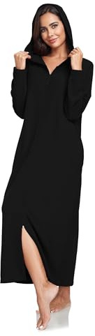 COLORFULLEAF Damen Reißverschluss Bademantel Langarm Kapuze Fleece Bademantel Weich Warm Hausmantel Loungewear mit Taschen