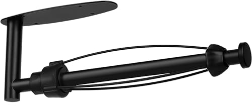 Gewtur Kitchen Roll Holder Under Cabinet with Damping Effect, Matte Black Stainless Steel Self Adhesive Kitchen Roll Paper Holder Single Hand Operable for RV,Pantry,Bathroom