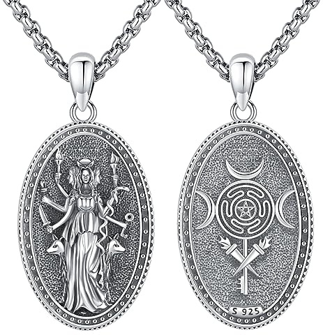 Eusense 925 Sterling Silber Pentagramm Halskette Dreifach Mond Göttin Halskette Hecate Anhänger Sonne und Mond Anhänger Schmuck Geschenke Spirituelles Amulett Wiccan Pagan Talisman für Männer Frauen
