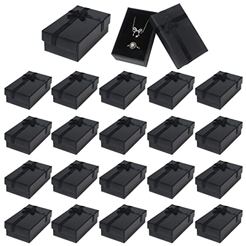 Nideen 24 Stück Schmuck Geschenkbox, 8× 5× 3cm Geschenkbox Klein mit Deckel Ohrring Halskette Geschenkboxen, Geschenkschachtel für Schmuck Ohrring Halskette(Schwarz)