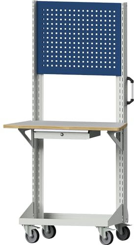 ANKE | Werkzeug- und Materialwagen | mit Lochplatte | Arbeitsplatte | Schublade | blau