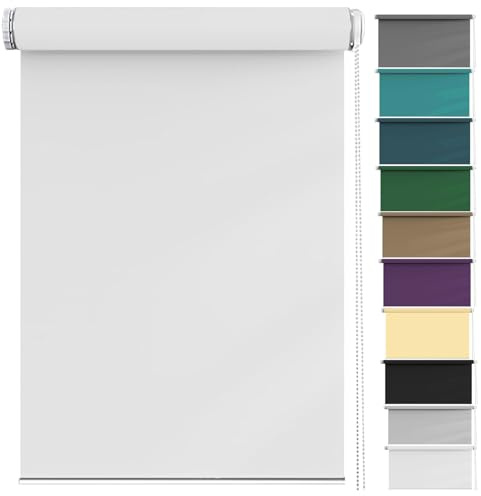 Fensterrollo innen Ohne Bohren Klemmfix 40 x 60 cm Hitzeschutz und Sichtschutz, Sonnenschutzrollo Fensterrollo Inkl. Aller Montage-Teile für Fenster und Türen, Weiß