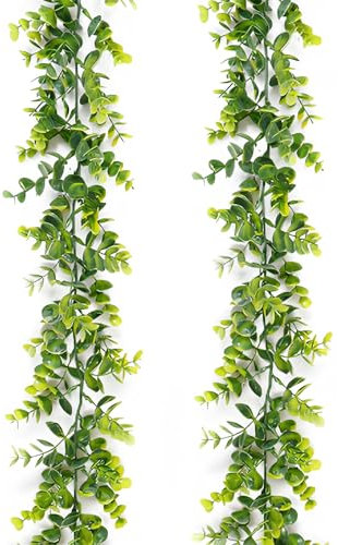 Honitra 2Pcs Eukalyptus-Girlande, künstliche Blätter für Tabelle, Greenery Tisch Läufer Dekor, Kranz Reben für Hochzeit Party, Faux Eukalyptus Dekor Reben