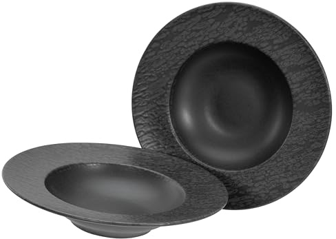 CreaTable, 21825, Serie Schiefer black, 2-teiliges Geschirrset, Teller Set aus Steinzeug, spülmaschinen- und mikrowellengeeignet, Made in Portugal