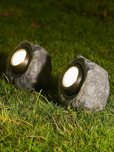 PLBSE Lampe solaire pour rocher, lampe de jardin à point solaire super lumineuse, tête de lampe rotative, blanc froid/blanc chaud commutable, étanche, blanc cristal, petite, extérieur, pour allée