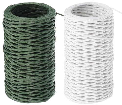 PATIKIL 164 Feet Floral Bind Wire Wrap Twine, 2 Pcs 1mm Florist Wire Iron Wire Paper Covered Vine Wrapping Binding Wire for Flower Bouquets, Green White