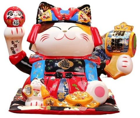 Maneki Neko Samurai-Winkekatze Glückskatze Feng Shui Sparschwein Glücksbringer Katze aus Porzellan, Keramisch Statuette für Zuhause Restaurants Büro und Laden Dekoration,Wohnzimmer, Geschäft boomt