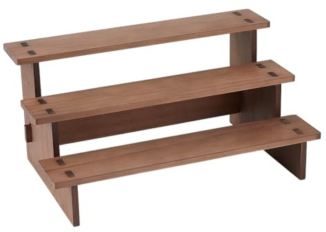 DICOSMETIC 3-Tier Wooden Display Risers Stand Rectangle Wood Table Cupcake Stand Coffee Jewelry Earring Shelf Display Riser for Home Wedding Party, 7.1x10.35x5.7