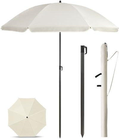 Menz Sonnenschirm Balkon + Sonnenschirmhülle - UV50+ Strandschirm 180 cm, Balkonschirm mit Knickfunktion, Gartenschirm, Sonnenschirm Strand - Fb. Beige