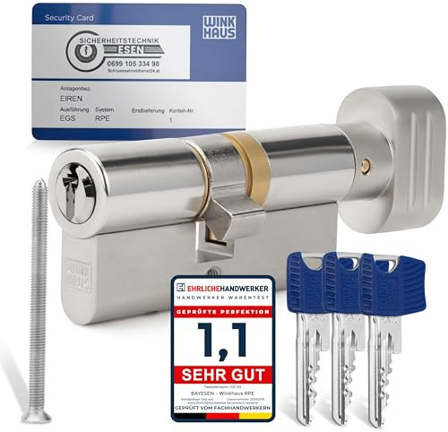 Winkhaus RPE Schließzylinder Gleichschließung - Hochsicherheits Türschloss Set für Haustür und Wohnungstür - 3 Schlüssel mit Kopierschutz Türzylinder Knaufzylinder 30/45 - Made in Germany - seit 1854