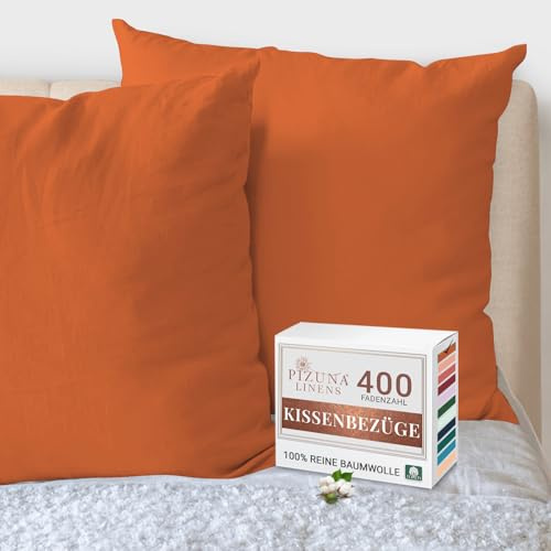 Pizuna 2er Kissenbezug 80x80 cm Baumwolle Gebranntes Orange 400 Fadenzahl