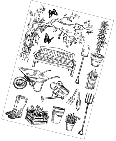 ＣＨＡＭＥＥＮ Gartenwerkzeuge Stempel Thema Transparente Stempel für Karren Gießkanne Schaufel Stiefel Stempel Siegelstempel für DIY Scrapbooking Album Dekoration Kartenherstellung