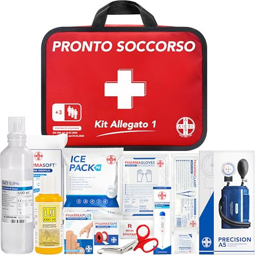 AIESI® Cassetta medica di pronto soccorso (Borsa) con ALLEGATO 1 per aziende più 3 dipendenti, Conforme DM388/DL81, Made in Italy