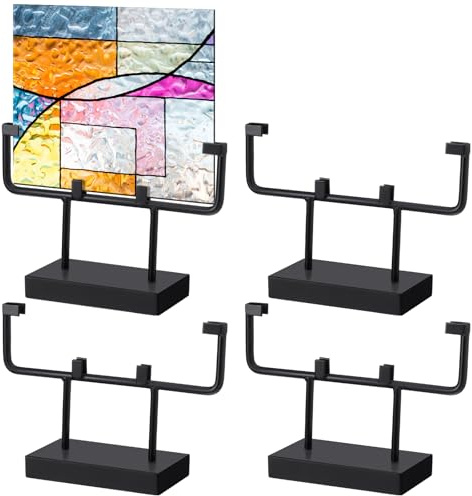 MorningRo 4 Pcs Square Metal Display Stands 6 Inch Plate Frame Holder Easel Stand for Art Panels, Picture, Photos, Plaques