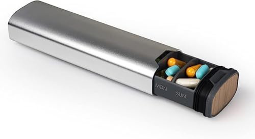 Pillendose aus Metall, 7 Tage, luxuriös, feuchtigkeitsbeständig, 1 mal täglich, für Damen und Herren, große Kapazität, Medikamentenbehälter für Vitamine/Fischöl (Silber)