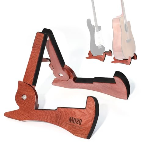 MUSO Folded Guitar Stand, Natural Wood, Rabbit-Shape, Lightweight and Portable, For Guitar, Bass,Ukulele, Banjo,Cello, Viola,Violin and Mandolin (Rose Wood)