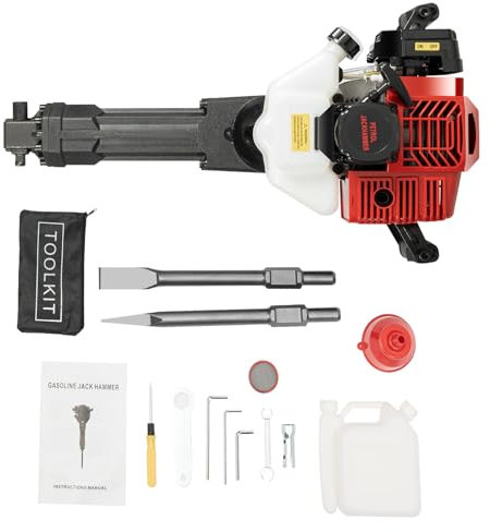 Martello demolitore da 1900 W, 52 CC, 6500 giri/min, martello a percussione a 2 tempi, a benzina, con trapano, adatto per la rimozione di mattoni, decorazione d'interni e impianti idraulici, ecc