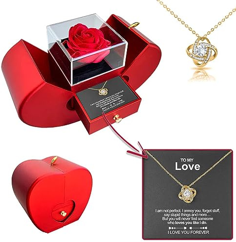 Preserved Real Red Rose with Hollow Clavicle Necklace, TO MY LOVE Jewelry Boxes with Necklace, Gifts for Girlfriend, Wife, Mom on Christmas/Valentine's Day/Birthday/Birthday/Birthday