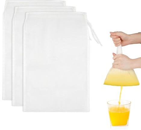 Käsetuch Passiertuch Wiederverwendbar, Nussmilchbeutel 20 x 30 cm, 3er-Set Cheesecloth, Passiersieb, Nussmilchbeutel Bio Waschbar mit Kordelzug für Nussmilch Käse Kaffee Joghurt Fruchtsaft