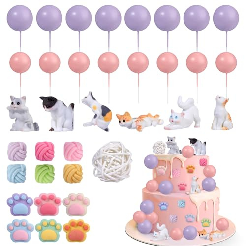 TAXTYHRE katt cupcake dekoration, 35 stycken katt cupcake-toppar, realistiska kattungar figurer, söta katttassar tårtdekoration, katter födelsedagsdekoration, för baby shower katt tema födelsedagsfest