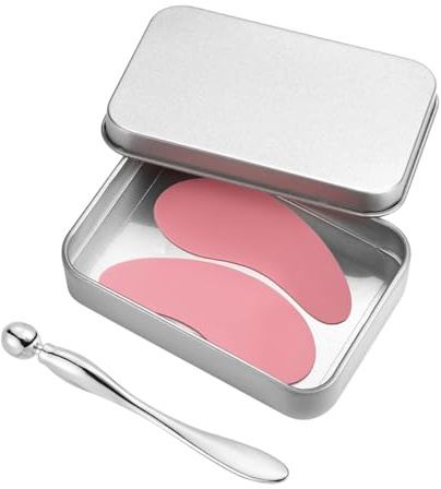 Sarini 1 par de máscaras de Ojos de Silicona Reutilizables, máscara de Belleza Lavable, aplicador de Metal reafirmante de pestañas y Estuche de Lata, Rosa