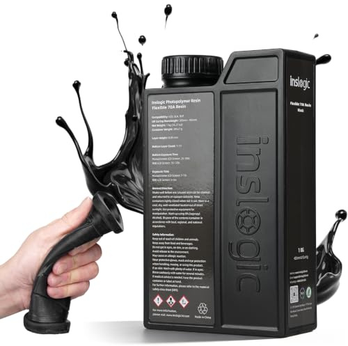 Inslogic Flexible 70A 3D Druckharz Weiches & biegbares Harz für flexible Objekte, schnelle 405 nm UV-Aushärtung, 1kg Schwarz