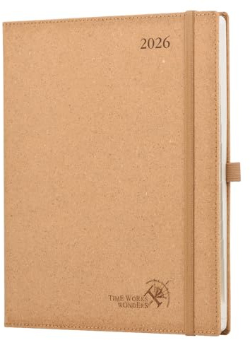 POPRUN Kalender 2026 Wochenplaner Hardcover, ca. A4 (26,5 x 21,5 cm), Hergestellt aus Erneuerbaren und Umweltfreundlichen Materialien, Terminplaner 2026 mit 80 GSM Recyceltes Papier - Wüstenbraun