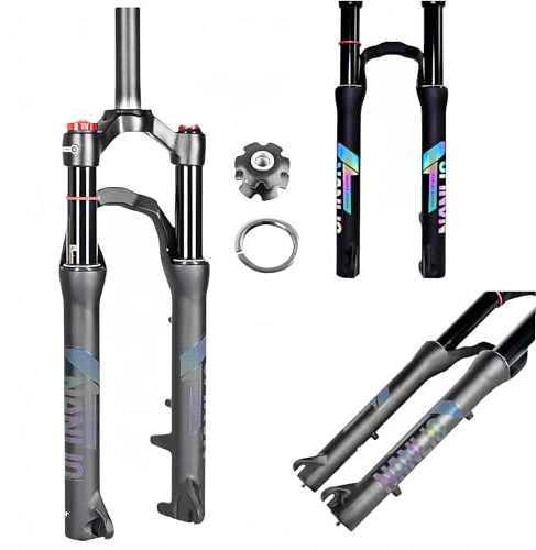 pykaaiiu MTB Federgabel Vorderradgabel 20 24 Zoll Mountain Front Gabel E-Bike Federgabel Federweg 100mm Spread 100mm 9mm QR Schnellspanner 28.6mm Gewindeloser Gabelschaft Manuell Lockout(20in)