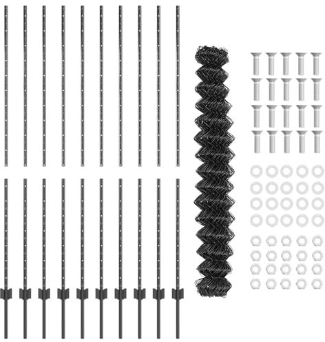 vidaXL Chain Link Fence with 20 U Posts Grey 1.5 x 10 m Steel | Robust Solution for Outdoor Fence, UV-Resistant Design for Garden or Property Border, Metal, Weatherproof, Rectangular