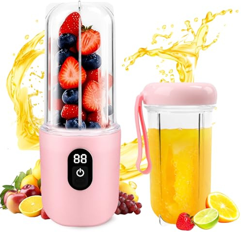 Portable Mini Blende for Shakes and Smoothies, Personal Handheld Blender USB Rchargeable, Portable Juicer Cup With 6 Blades and Travel Lid（500ML）