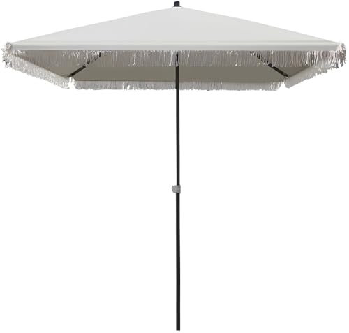 Gartenschirm mit Fransen, Balkonschirm 2 x 2 m Quadratisch, Gestell Stahl, Sonnenschutz, Klappbarer Marktschirm, Strandschirm(Beige)