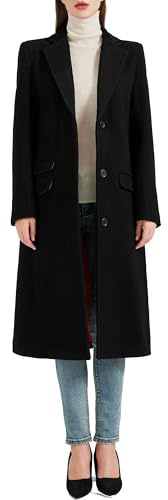 The Platinum Tailor Ladies Black Overcoat Wool & Cashmere Covert Warm Winter Mod Coat Velvet Collar & Red Satin (UK, Numeric, 12, Regular, Regular, Black)