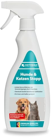 HOTREGA Hunde-Katzen Stopp Spray 500ml | Fernhaltemittel gegen Markieren | Pflanzliches Abwehrspray f& Scheuchmittel | Biologisch abbaubar | Innen & Au&en | Schutz vor Kratzen & Bei&en