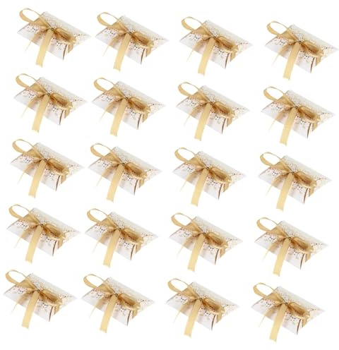 LOLIPPYY 50 Stück Papier Süßigkeiten Verpackungskartons in Kissenform mit Goldenem Band Wiederverwendbare Hautfreundliche Geschenkboxen für Hochzeit Geschenkverpackung Kinder