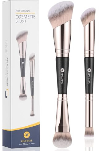 KINGMAS Foundation Concealer Brushes, 2pcs Dual-Ended Makeup Brush for Foundation and Contour Blending Liquid Powder, Bronzer Concealer Cream Cosmetics Blush, Cruelty-Free Vegan