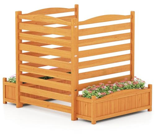 COSTWAY Fioriera Rialzata da Giardino con Traliccio, Letto da Giardino Rialzato in Legno con 2/3 Grigliati per Piante Rampicanti, Fori di Drenaggio e Base Rimovibile (3 Pannelli)