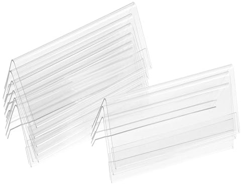 WHAMVOX Lot de 10 Porte-Noms de Table en Plastique Pet Transparent, Format 12x6 Cm, Double Face, Support de Bureau pour Plaques Nominatives Effaçables à Sec, pour Réunions et Événements