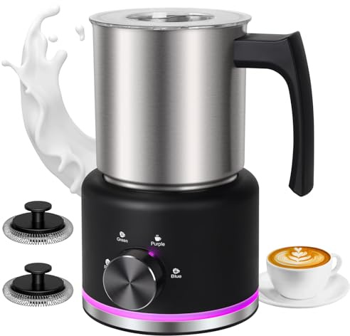 ByNaRIX Milk Frother, 500 ML Milk Frother and Steamer, 4 in 1 Electric Milk Frother Dishwasher Safe, Durable Silent Working Frother for Coffee, Hot and Cold Foam Maker, Black
