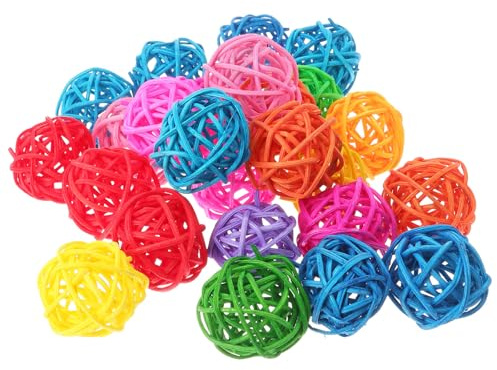 Totority 50 Palline di Rattan Colorate per Pappagalli e Uccelli, Giocattoli da Mordere per Parrocchetti e Cocorite, Accessori Naturali per Masticazione e Decorazioni Colore Colore Casuale