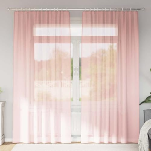 Voile Vorhänge mit Stangentaschen 2 Stück rosa, 140 x 245 cm, 100% Polyester, transparent, blickdicht, Gardine für Wohnzimmer, Schlafzimmer, Küche, Balkon, moderner Deko-Stoff